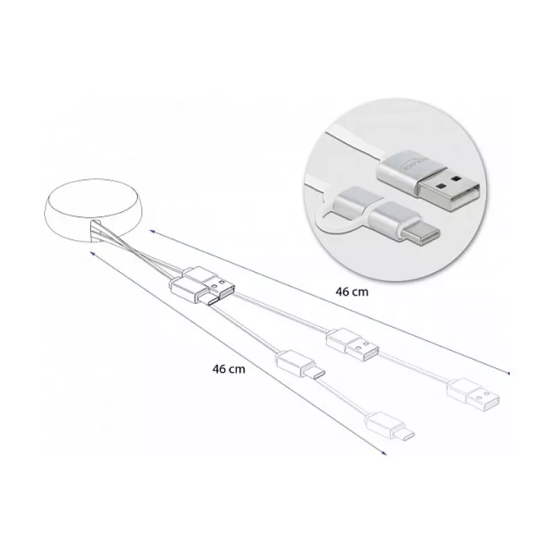 Ievelkamais kabelis DeLOCK USB 2.0 2-in-1 Type-A uz Micro-B un USB-C™