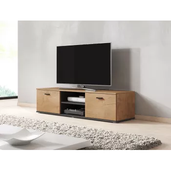 TV statīvs Cama Meble SOHO 140, gaišs ozols/melns, 1400×430×370 mm