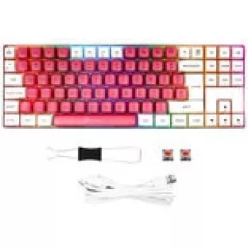 Mehāniskā spēļu tastatūra GAMIAC TKL90G ar Kailh Red slēdžiem, bez ciparu bloka, balta/sarkana