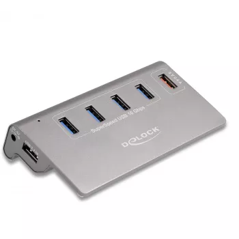 DeLOCK USB centrmezgls 10 Gbps 4 Type-A pieslēgvietas 1 ātrās uzlādes pieslēgvieta