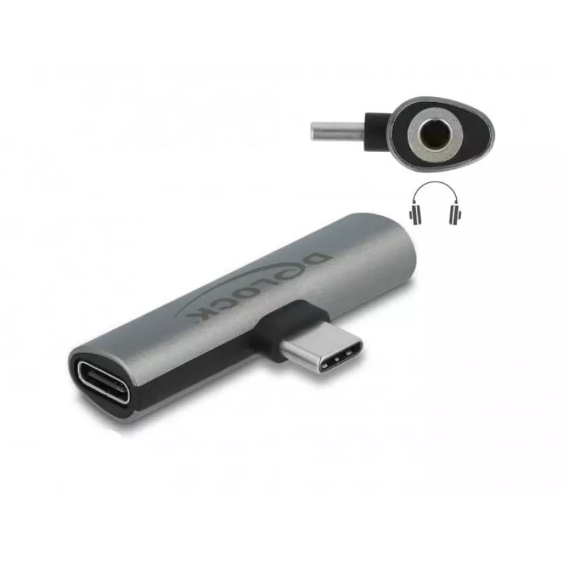 DeLOCK 64186 kabeļa adapteris USB Type-C USB Type-C + 3.5mm pelēks