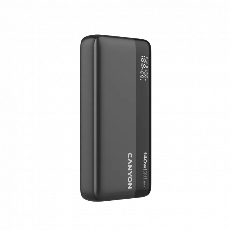 CANYON Power Bank PB-240, 25000mAh PD140W displeja jaudas banka, Izmērs 160,0x82x27 mm Svars 508±10 g, Tumši pelēka