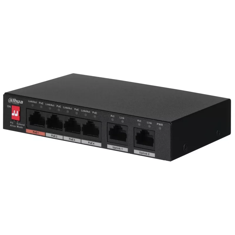 Dahua Technology PFS3006-4ET-60 Nepārvaldīts L2 Fast Ethernet (10/100) ar strāvas padevi caur Ethernet (PoE) Melns