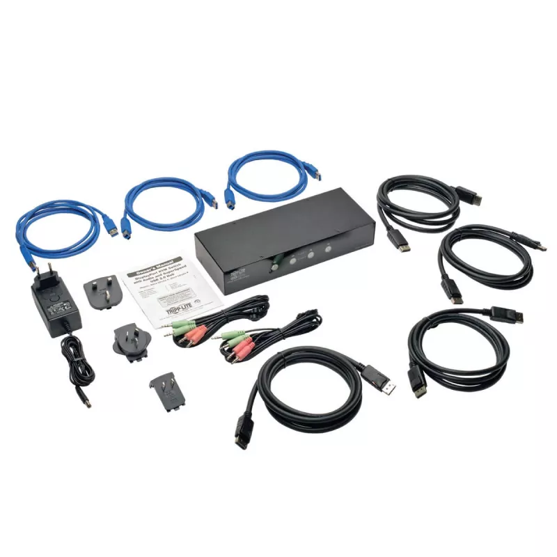 EATON TRIPPLITE 4 portu DisplayPort KVM slēdzis ar audio kabeļiem un USB 3.0 SuperSpeed centrmezglu (B004-DPUA4-K)