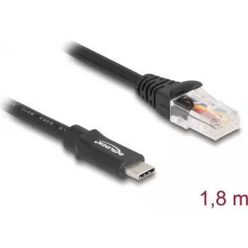 Adapteris DeLOCK USB 2.0 Type-C vīr. uz Serial RS-232 RJ45 vīr. 1,8 m melns