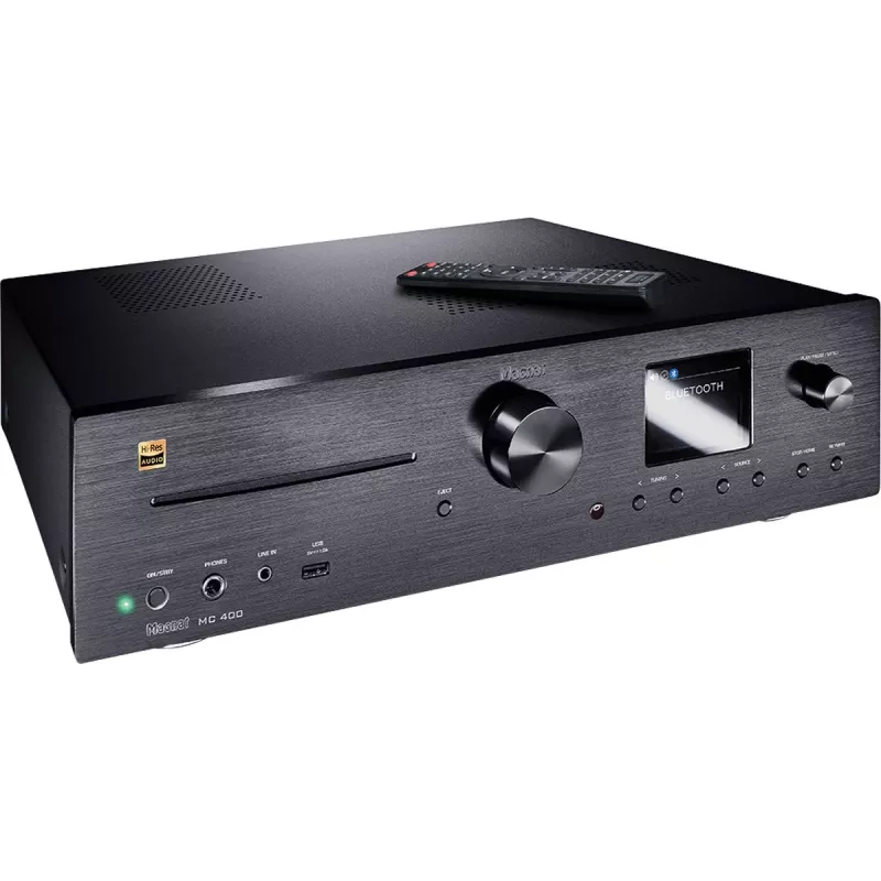 Stereo uztvērējs Magnat MC 400 — 2.0 kanāli, 40 W katrā kanālā, CD atskaņotājs, Wi‑Fi, Bluetooth, DAB/FM, Ethernet (melns)