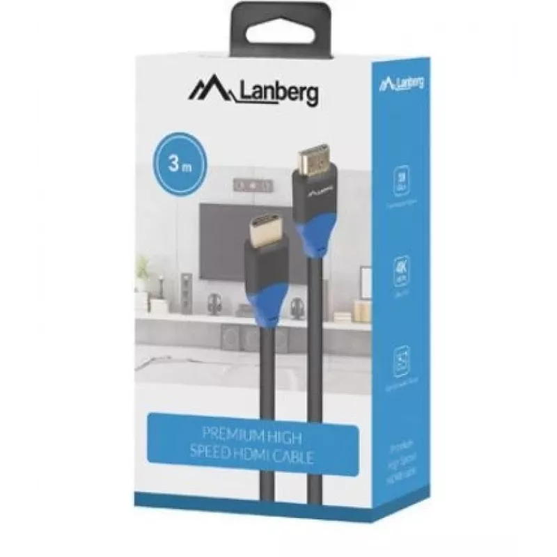 HDMI kabelis Lanberg CA-HDMI-15CU-0030-BK 3m HDMI Type A spraudnis 18 Gbit/s