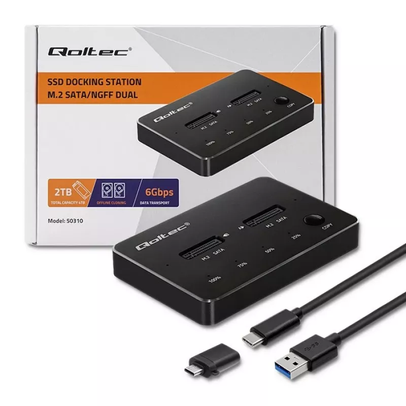 Qoltec 50310 Drive dokstacija 2x SSD M.2 SATA NGFF USB Type C
