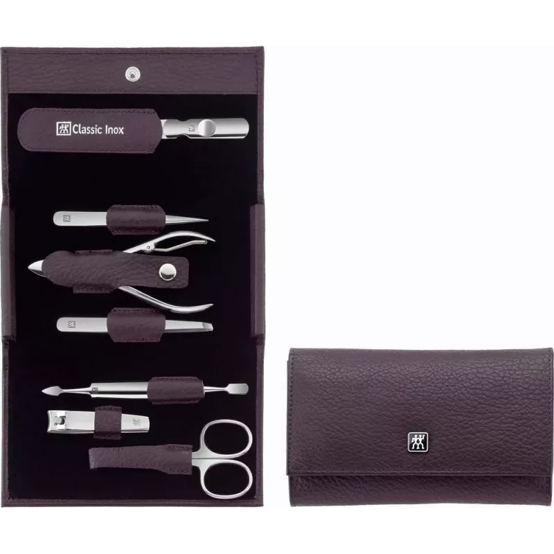 ZWILLING Classic nerūsējošā tērauda 97646-008-0 ceļojumu manikīra komplekts, violetais maciņš, 7 priekšmeti