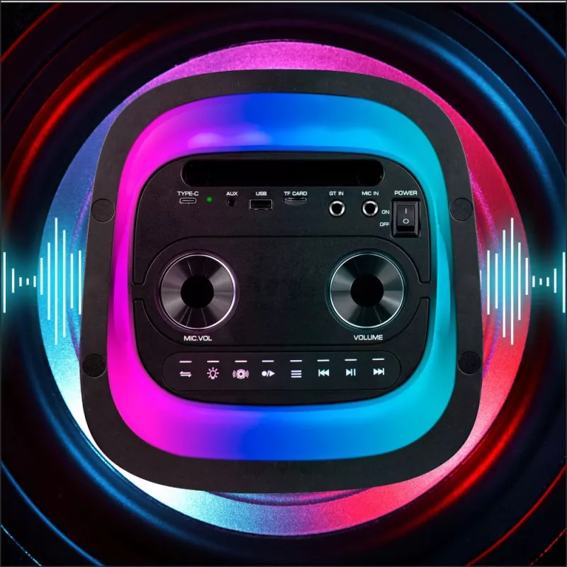 Pārnēsājams skaļrunis MANTA SPK0601B100, 100 W, Bluetooth, karaoke, bezvadu mikrofons, baterija, ekvalaizers, disko apgaismojums