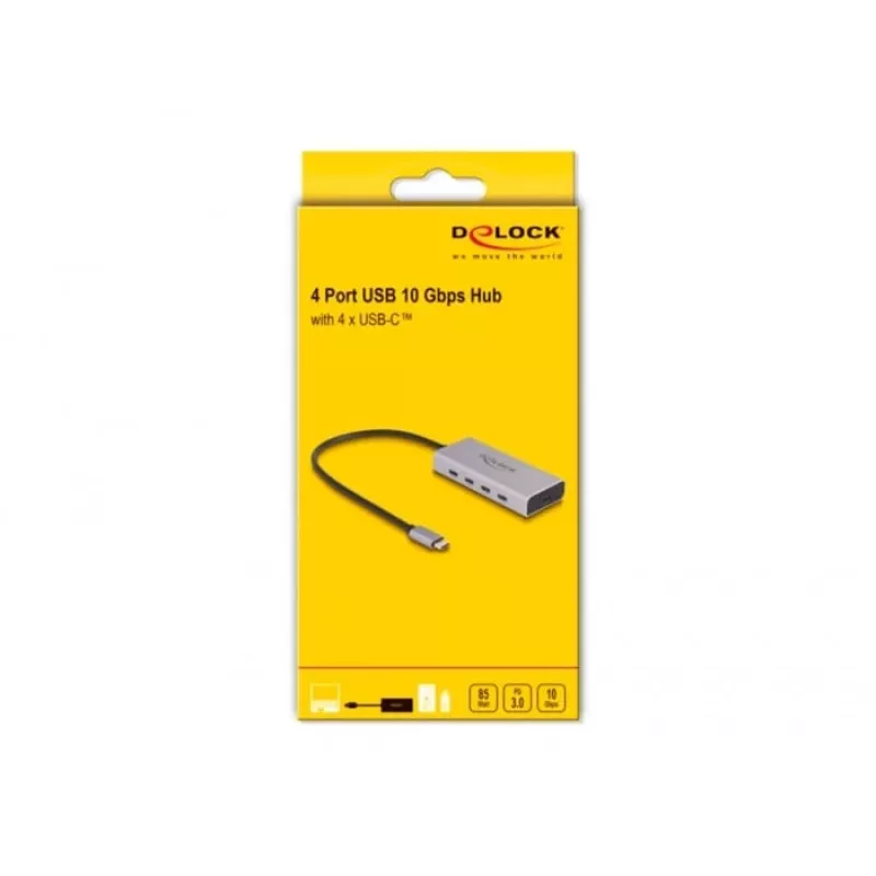DeLOCK USB centrmezgls 10 Gbps Type-C 4 porti PD 85W 30cm kabelis