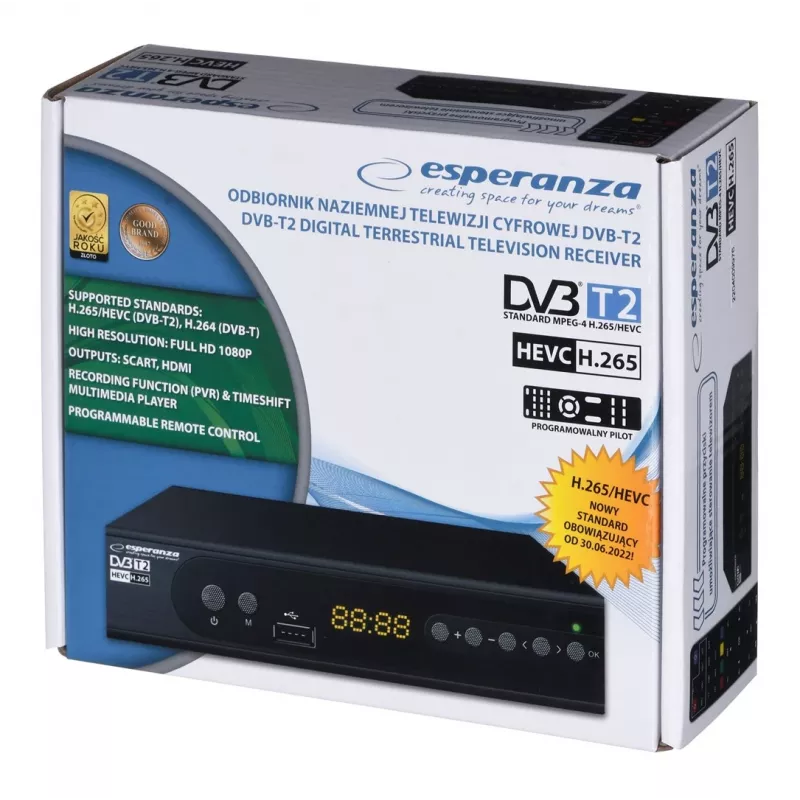 Dekoder Tuner TV DVB-T2 Hevc H.265 kabelis HDMI