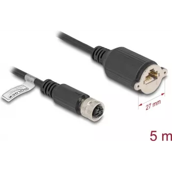 Tīkla kabelis DeLOCK M12 kabelis D-kodēts 4 kontaktu sieviešu uz RJ45 Cat5e 5m melns