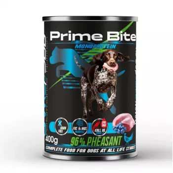 PRIME BITE Monoprotein fazāns ar ogām - mitrā suņu barība - 400g