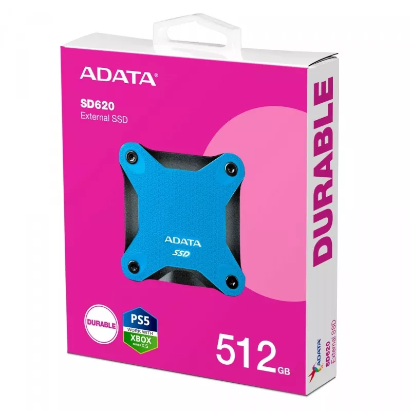 Ārējais SSD ADATA SD620 512 GB, USB 3.2 Gen 2 Micro-USB B, zils, silikona korpuss, triecienizturīgs