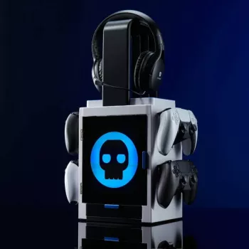 Numskull Games PS5 iedvesmots spēļu skapis, diskešu turētājs spēlēm, PlayStation 5, pelēks, vadu, 1 gab.