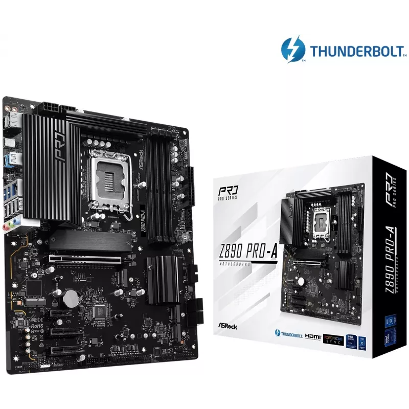 Mātesplate ASRock Z890 Pro-A ATX — Intel Z890 mikroshēmojums, LGA 1851, DDR5, 4x DIMM, 256GB, 2.5Gb LAN, PCIe Gen5