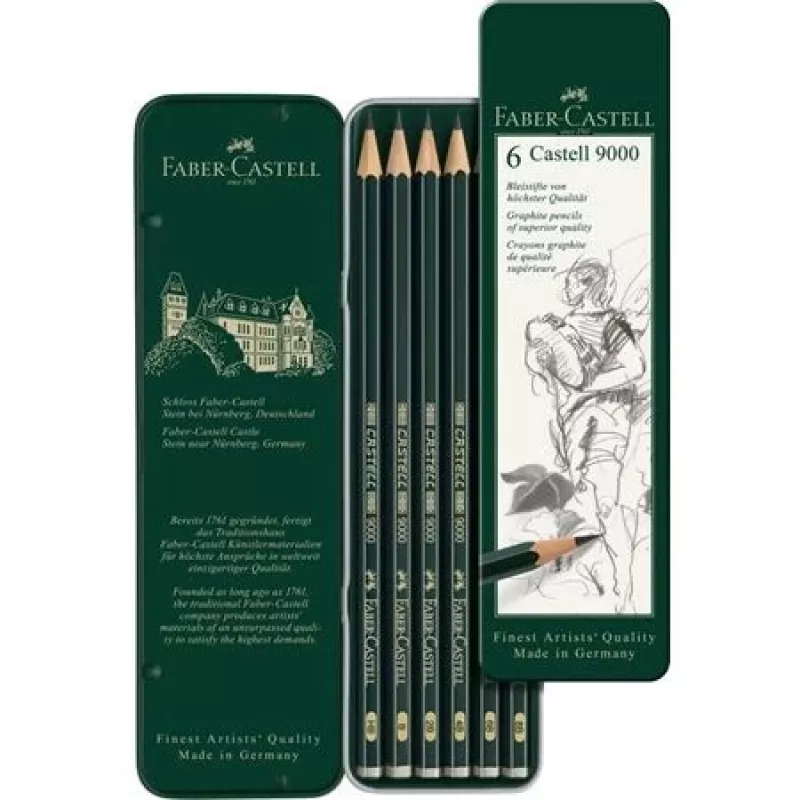 Grafīta zīmulis Faber-Castell 9000 zaļa Wood, 6 gab.