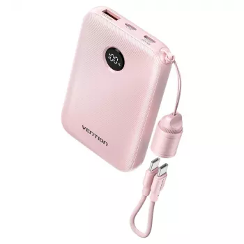 Ārējais akumulators Vention FKAP0-C 10000 mAh, 2× USB-C + 1× USB-A, 22.5 W, Rozā
