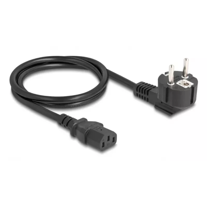 Strāvas vads DELOCK CEE 7/7 (E+F) uz IEC C13 90° leņķī, 1 m, H05VV-F 3x1.00 mm², melns