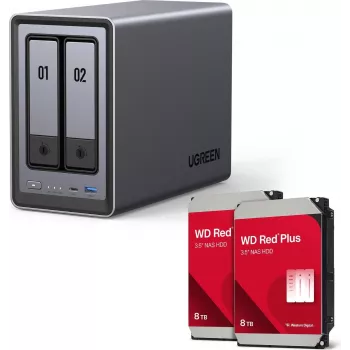 UGREEN NASync DXP2800 2 nodalījumu NAS sistēma ar 2 × Western Digital 8TB WD80EFPX diskdziņiem
