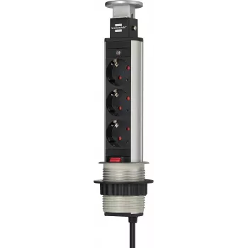 Brennenstuhl Tower Power Table Extension Socket - pagarinātājs - 3 izejas rozetes - 2,0 m - melns, alumīnijs (1396200003)