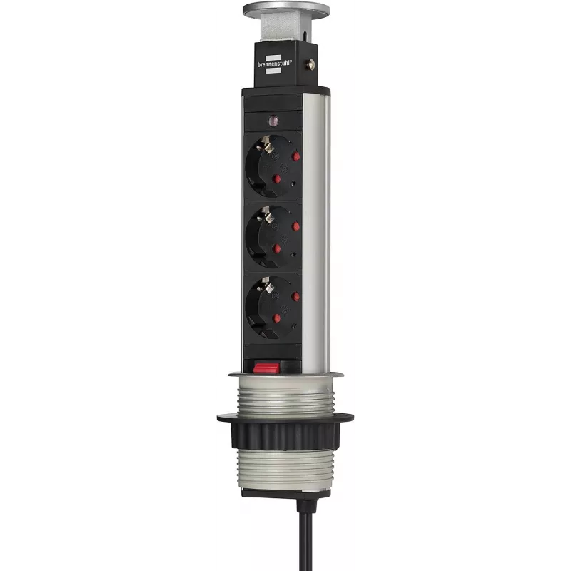 Brennenstuhl Tower Power Table Extension Socket - pagarinātājs - 3 izejas rozetes - 2,0 m - melns, alumīnijs (1396200003)