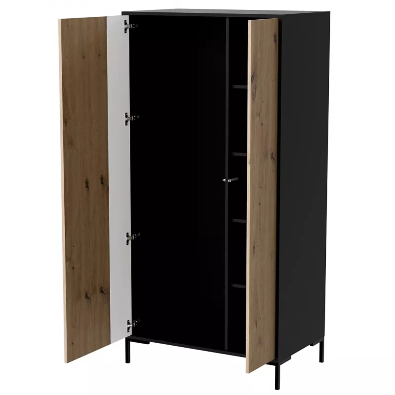 Garderobe cama meble Cama v, melns rāmis, 4 plaukti, 900×550×1840 mm