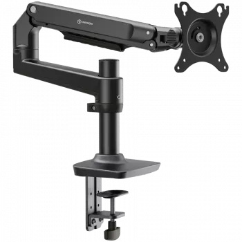 Galda monitora stiprinājums ONKRON MS75-B ekrāniem no 43,2 līdz 96,5 cm (17 collas–38 collas), spīle/caurlaide, līdz 11 kg, VESA 75×75–100×100, augstuma regulēšana, grozāms un noliecams