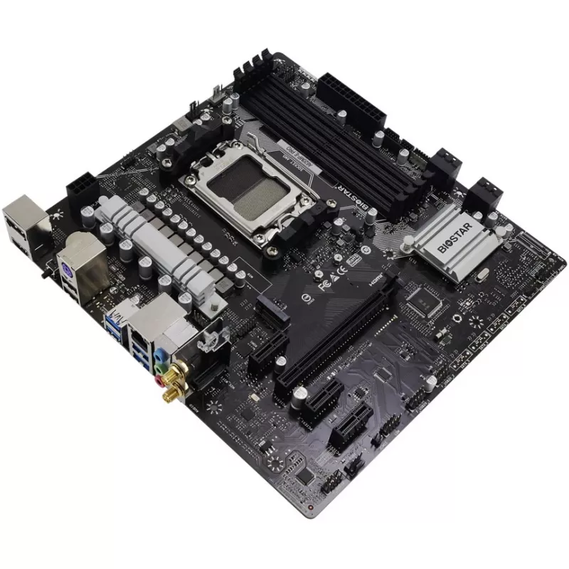 Mātesplate BIOSTAR A620MP-E PRO — AMD A620 microATX, Socket AM5, DDR5, 4 DIMM, max 128 GB, 2.5Gb LAN
