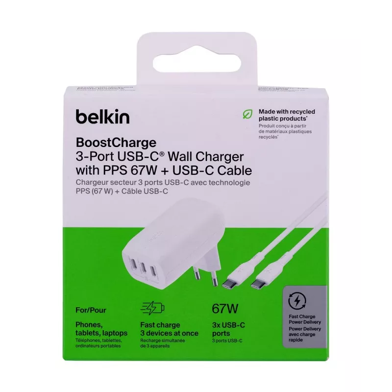Belkin BoostCharge klēpjdatoram, viedtālrunim, universāls balts maiņstrāvas ātrā uzlāde iekštelpām