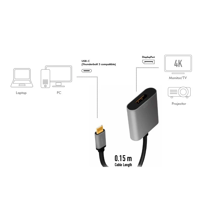 LogiLink CUA0102 USB 3.2 Gen1 Type-C–DisplayPort kabelis, 0,15 m, melns