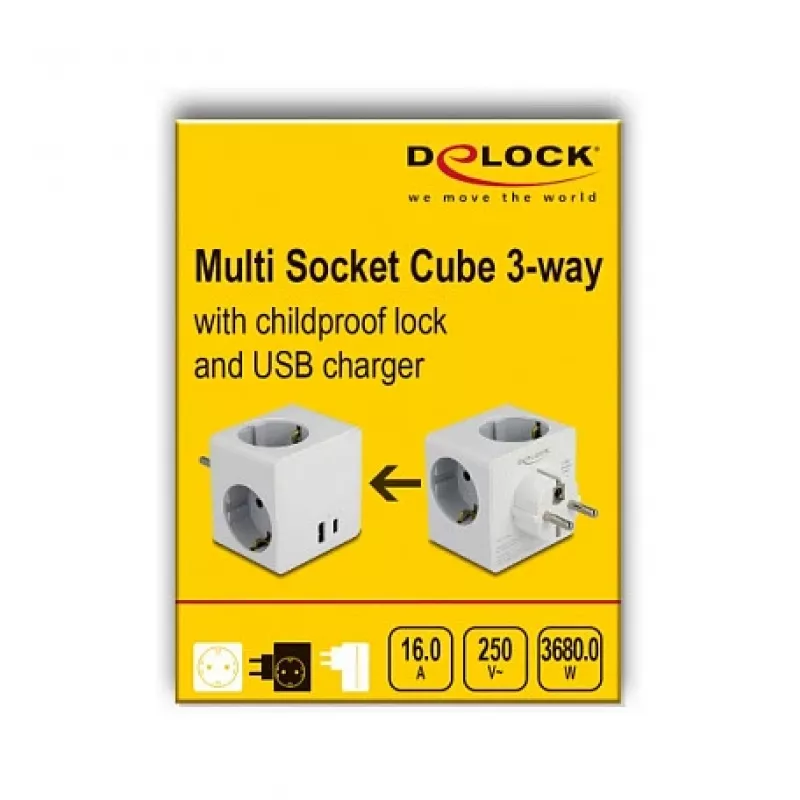 DeLOCK 11501 strāvas spraudņa adapteris, tips F, balts, 3A USB porti