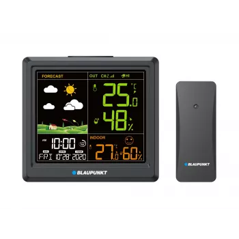 Laika stacija BLAUPUNKT WS25BK — iekštelpu/āra temperatūras un mitruma monitors, melna, 1 sensors, LCD displejs
