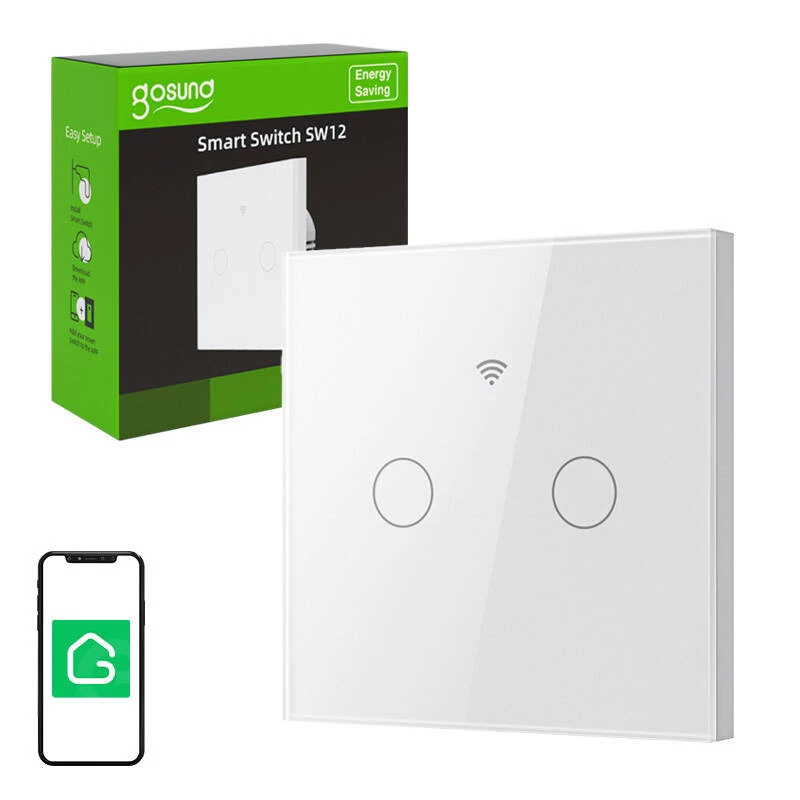 Viedais skārienjutīgais WiFi gaismas slēdzis Gosund SLS2 (modelis SW12) — skārienvadība, Wi‑Fi savienojamība, izvēles N/Dubultā elektroinstalācija