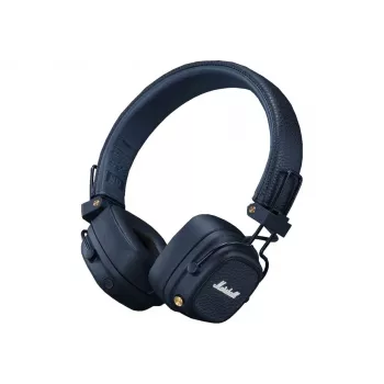 Apkārtauss Bluetooth austiņas MARSHALL Major V Midnight Blue — 40 mm draiveri, Bluetooth 5.3, 100+ stundu akumulators, 3,5 mm vadu atbalsts