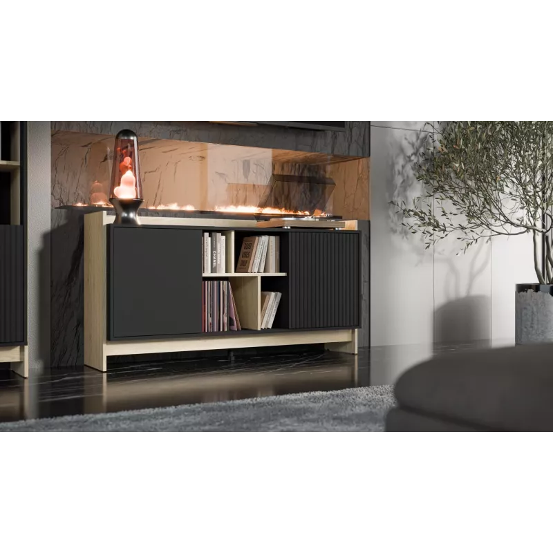 Cama PORTO 2D kumode 150x38x77 ozols/melns