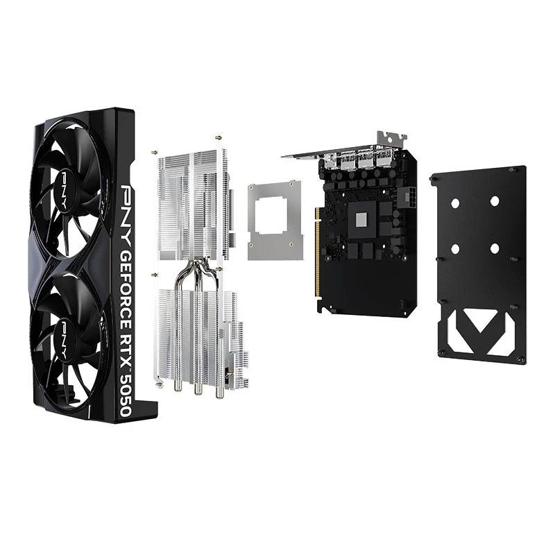 Grafikas karte PNY GeForce RTX 5050 — 8 GB GDDR6, 2317 MHz, 128 bitu, PCIe x8 5.0, dubultā ventilatora dzesēšana