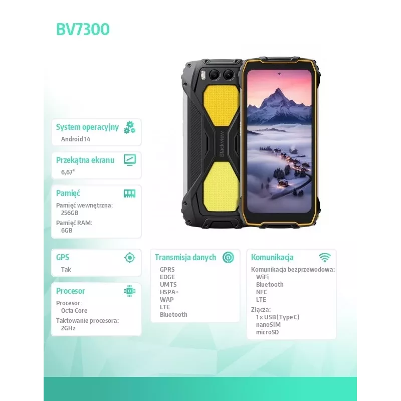 Viedtālrunis Blackview BV7300 6GB/256GB Dzeltens