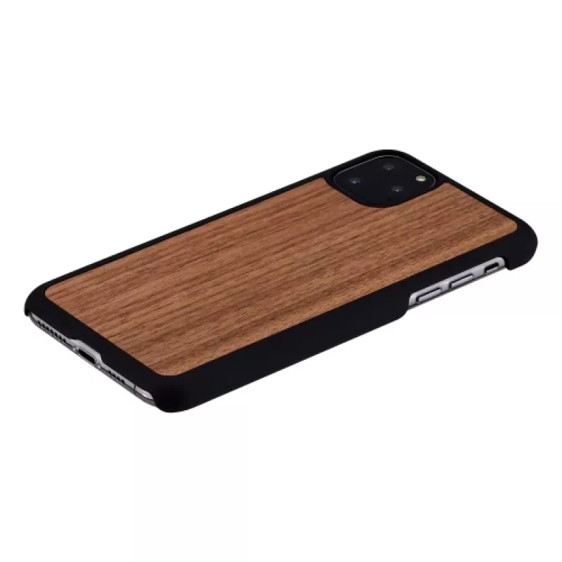 viedtālruņa maciņš man and wood iPhone 11 Pro Max — melnais valrieksts, koka aizmugure, aizsargrāmis