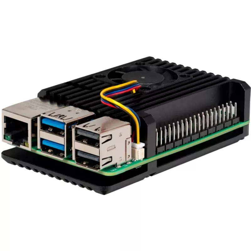 Joy-IT Armor Case BLOCK ACTIVE SBC-korpuss, piemērots izstrādes komplektiem Raspberry Pi (RB-AlucaseP5-07FAN)