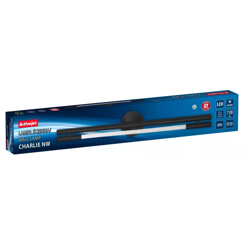 LED sienas lukturis ActiveJet AJE-CHARLIE NW, 1100 lm, 4000 K, 8 W, melns, 798×120×65 mm