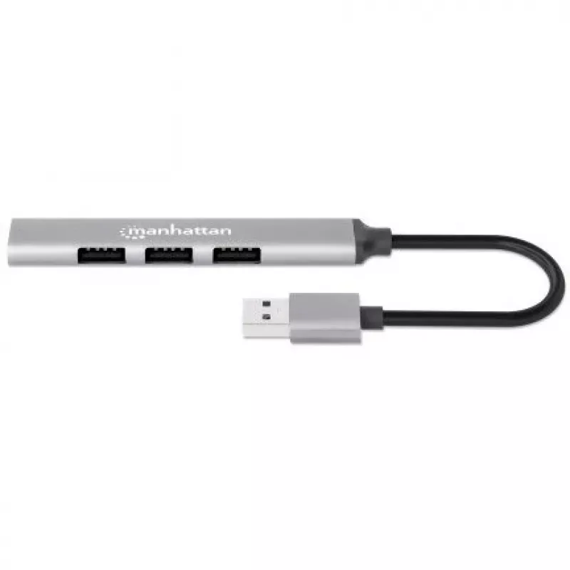 Manhattan USB-A 4-portu centrmezgls, 4x USB-A porti (1x 5 Gbps USB 3.2 Gen1 aka USB 3.0, 3 x 480 Mbps USB 2.0), ar USB barošanu (nav nepieciešams ārējais barošanas avots), alumīnijs