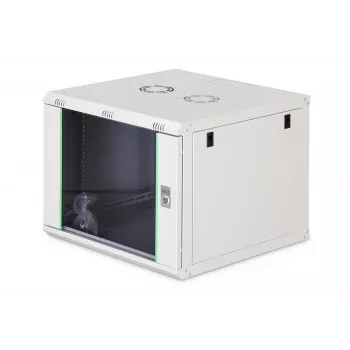 Pie sienas stiprināms 19 collu statņu skapis DIGITUS Dynamic-N DN-37106 — 9U, 600x600 mm, IP20, atslēgas slēdzene