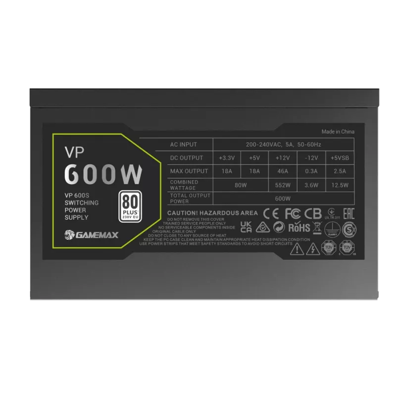 Gamemax Barošanas bloks, 80 PLUS, Standarta | VP 600S | 600 W