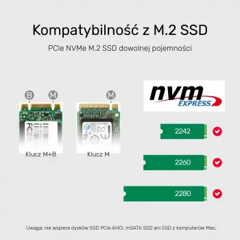 SSD korpuss Unitek S1206A diviem M.2 NVMe PCIe Gen3 x4 diskdziņiem, USB 3.2 Gen 2 (10 Gbit/s), alumīnija, USB-C, komplektā barošanas avots
