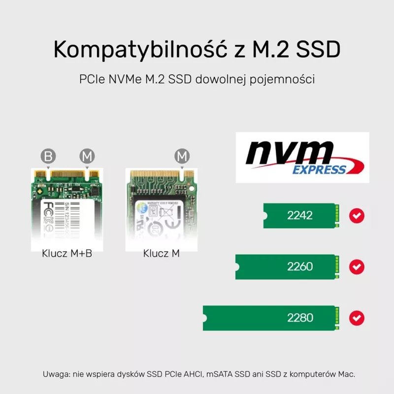 SSD korpuss Unitek S1206A diviem M.2 NVMe PCIe Gen3 x4 diskdziņiem, USB 3.2 Gen 2 (10 Gbit/s), alumīnija, USB-C, komplektā barošanas avots