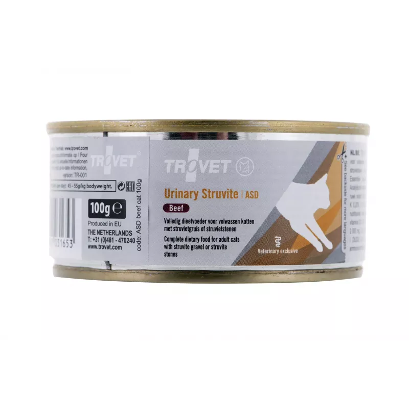 Mitrā kaķu barība TROVET 100 g — liellopu gaļa, pieaugušiem kaķiem, nieru atbalsts, mitrums 76%, olbaltumvielas 9,7%, tauki 6,3%