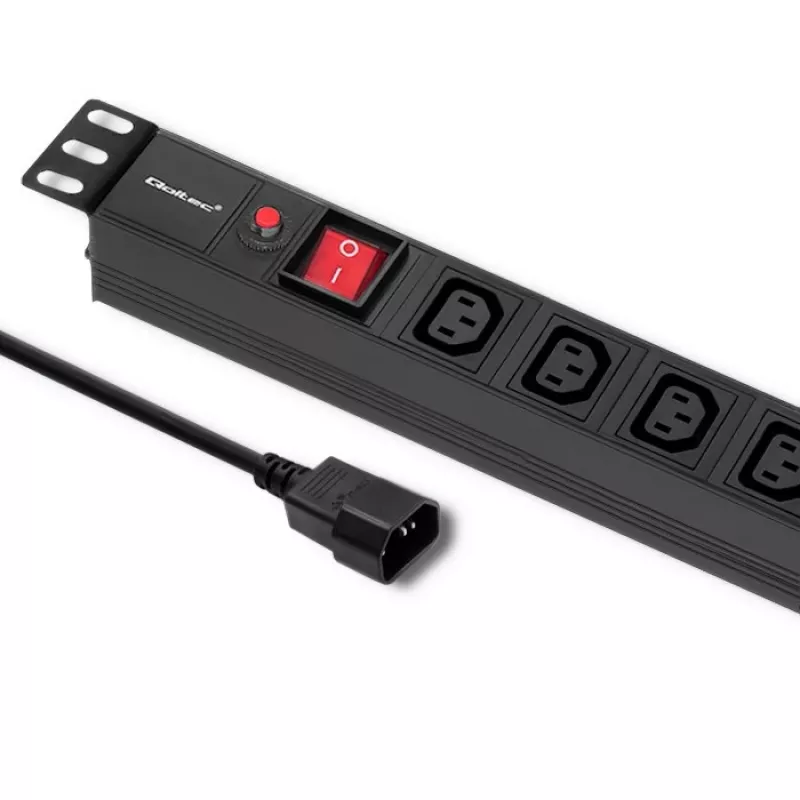 Qoltec 53998 Strāvas sadalītājs RACK 19 | 1U | 10A | PDU | 8xIEC C13 | 2m