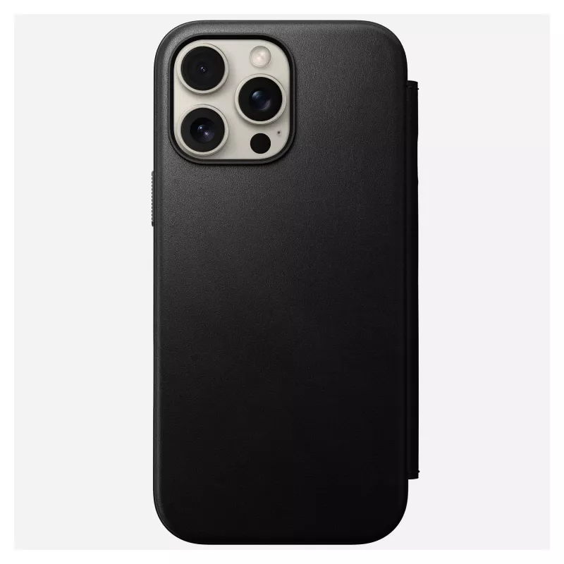 Folio telefona maciņš Nomad NM01675785 Apple tālruņiem, der ekrāniem līdz 17,5 cm (6,9 collas), melns, 3 karšu kabatiņas, galda statīvs